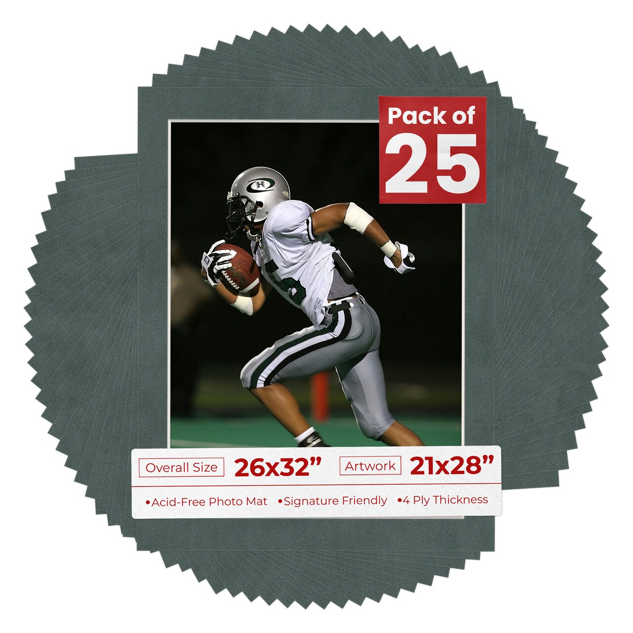 Dark Grey Suede Mat Board for 26x32 Frames - Fits 21x28 Photos